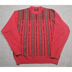 Massoti Sweater Mens Large Red Black Geometric Striped Knit Pullover Made Italy